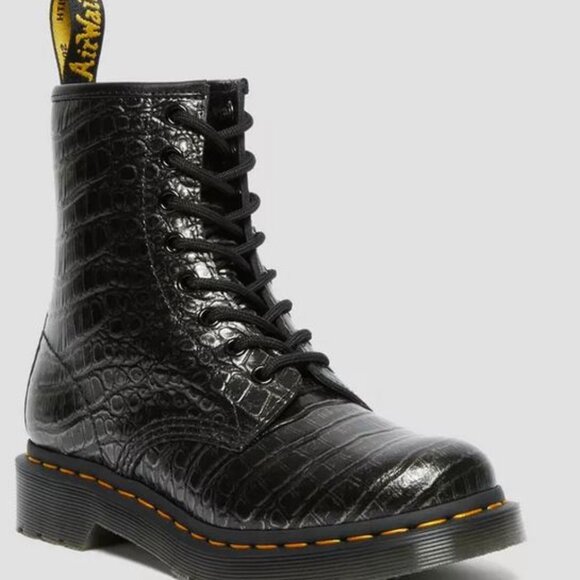DR. MARTENS 1460 Women's Croc Emboss Leather Lace Up Boots - Gunmetal Wild Croc - Picture 10 of 12